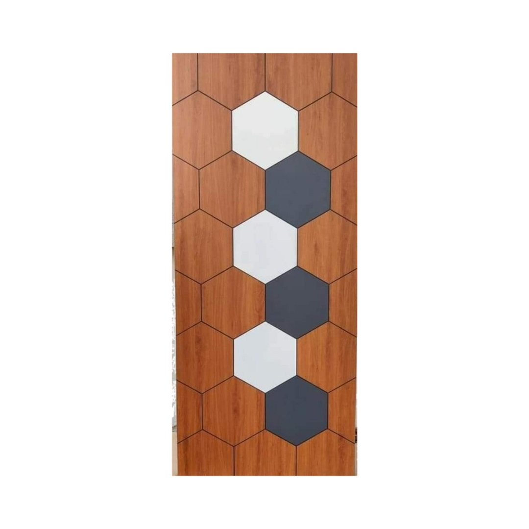 WD-M082 wooden door — designer geometric cnc design in two-tone laminate with CNC V-grooving