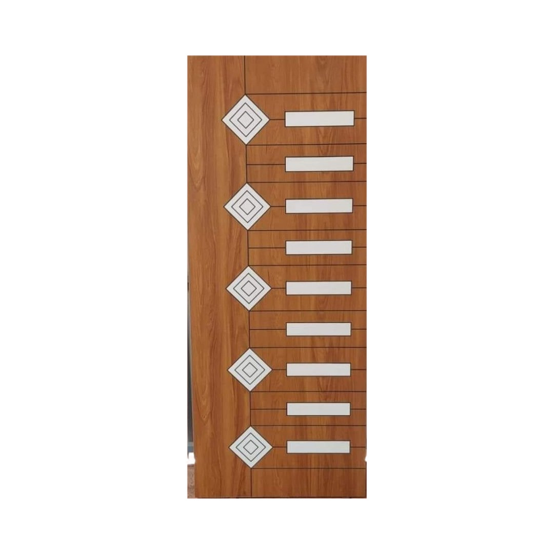 WD-M083 wooden door — designer geometric cnc design in two-tone laminate with CNC V-grooving