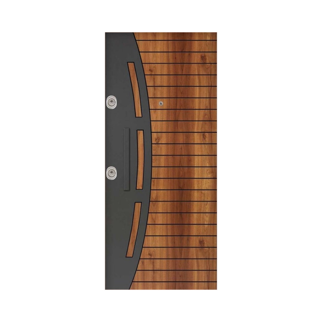WD-M084 wooden door — designer geometric cnc design in two-tone laminate with CNC V-grooving