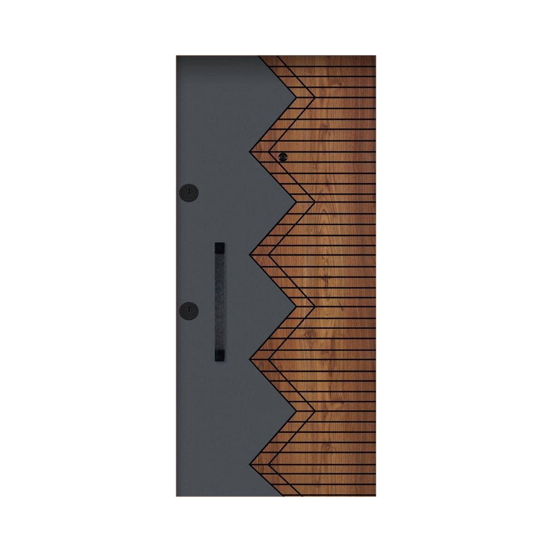 WD-M086 wooden door — designer geometric cnc design in two-tone laminate with CNC V-grooving