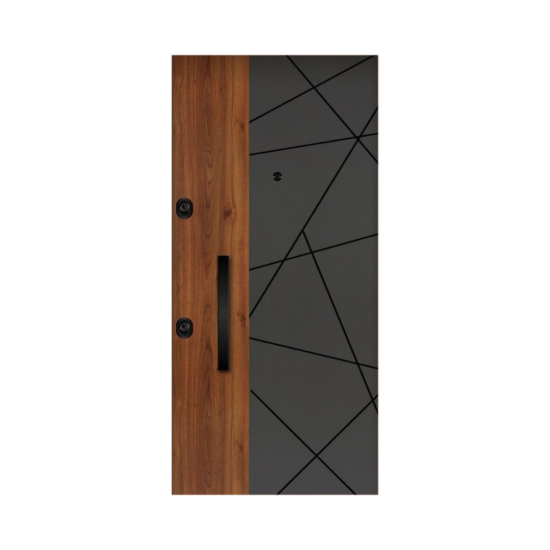 WD-M087 wooden door — designer geometric cnc design in two-tone laminate with CNC V-grooving