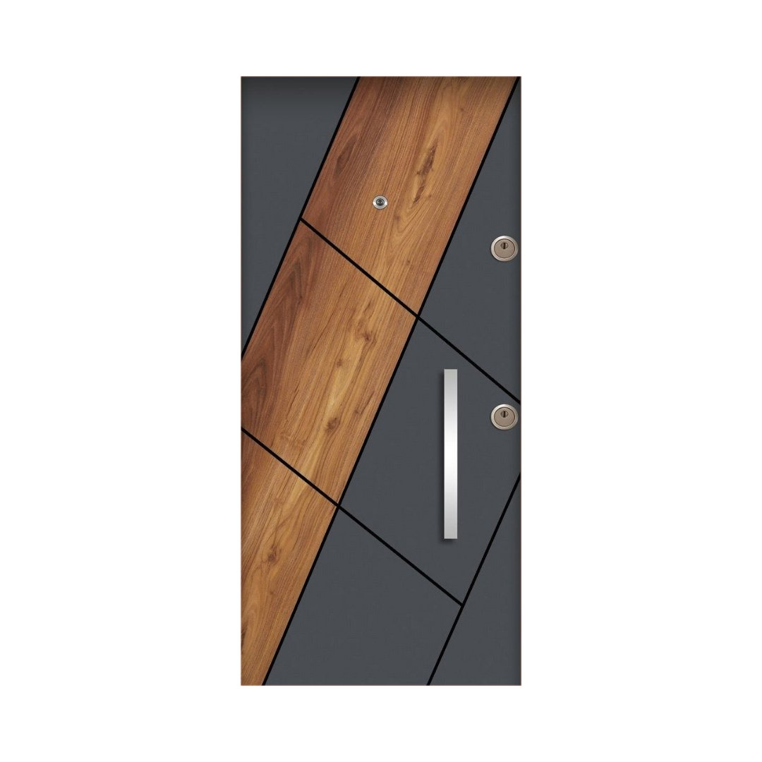 WD-M088 wooden door — designer geometric cnc design in two-tone laminate with CNC V-grooving