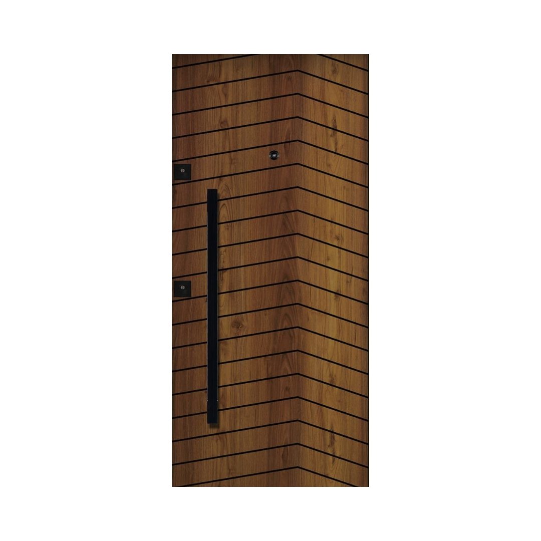 WD-S002 wooden door — modern groove minimalist design in single-colour laminate with CNC V-grooving