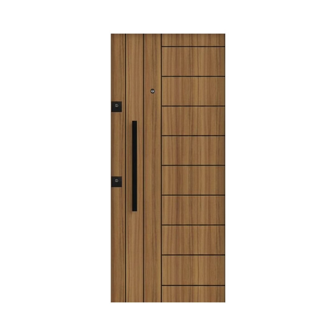 WD-S003 wooden door — modern groove minimalist design in single-colour laminate with CNC V-grooving