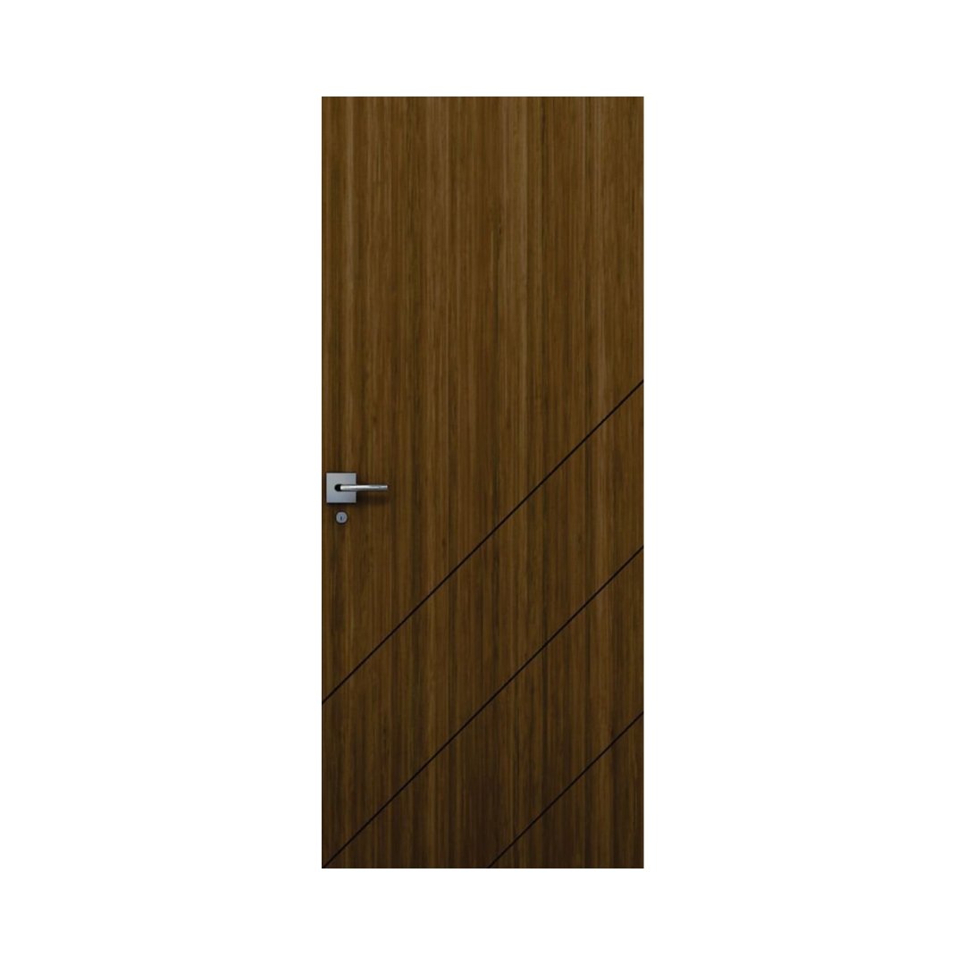 WD-S004 wooden door — modern groove minimalist design in single-colour laminate with CNC V-grooving