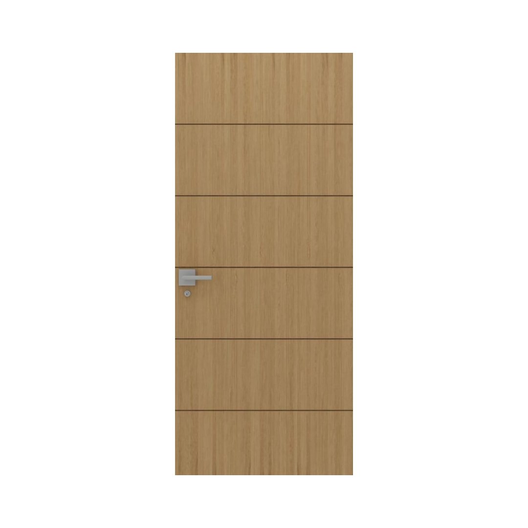 WD-S005 wooden door — modern groove minimalist design in single-colour laminate with CNC V-grooving