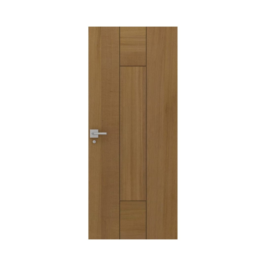 WD-S006 wooden door — modern groove minimalist design in single-colour laminate with CNC V-grooving