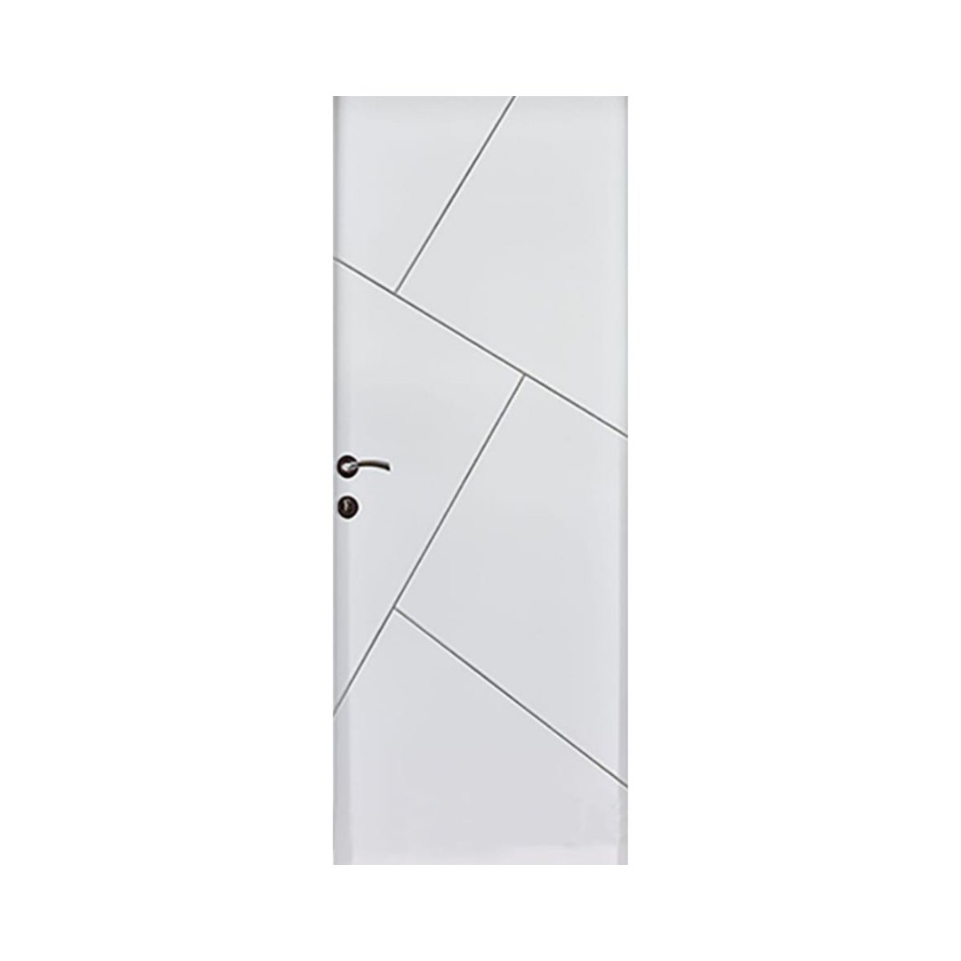 WD-S007 wooden door — modern groove minimalist design in single-colour laminate with CNC V-grooving