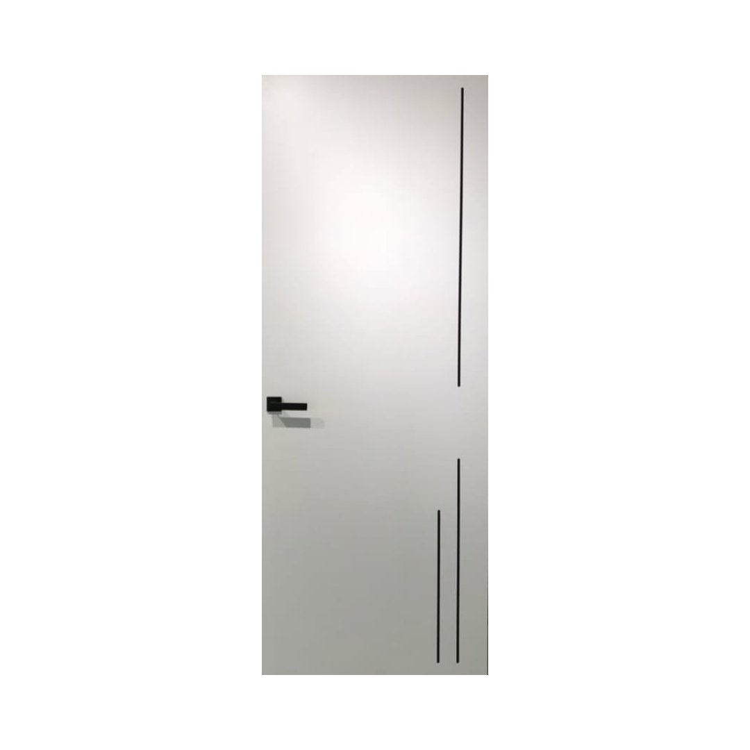 WD-S010 wooden door — modern groove minimalist design in single-colour laminate with CNC V-grooving