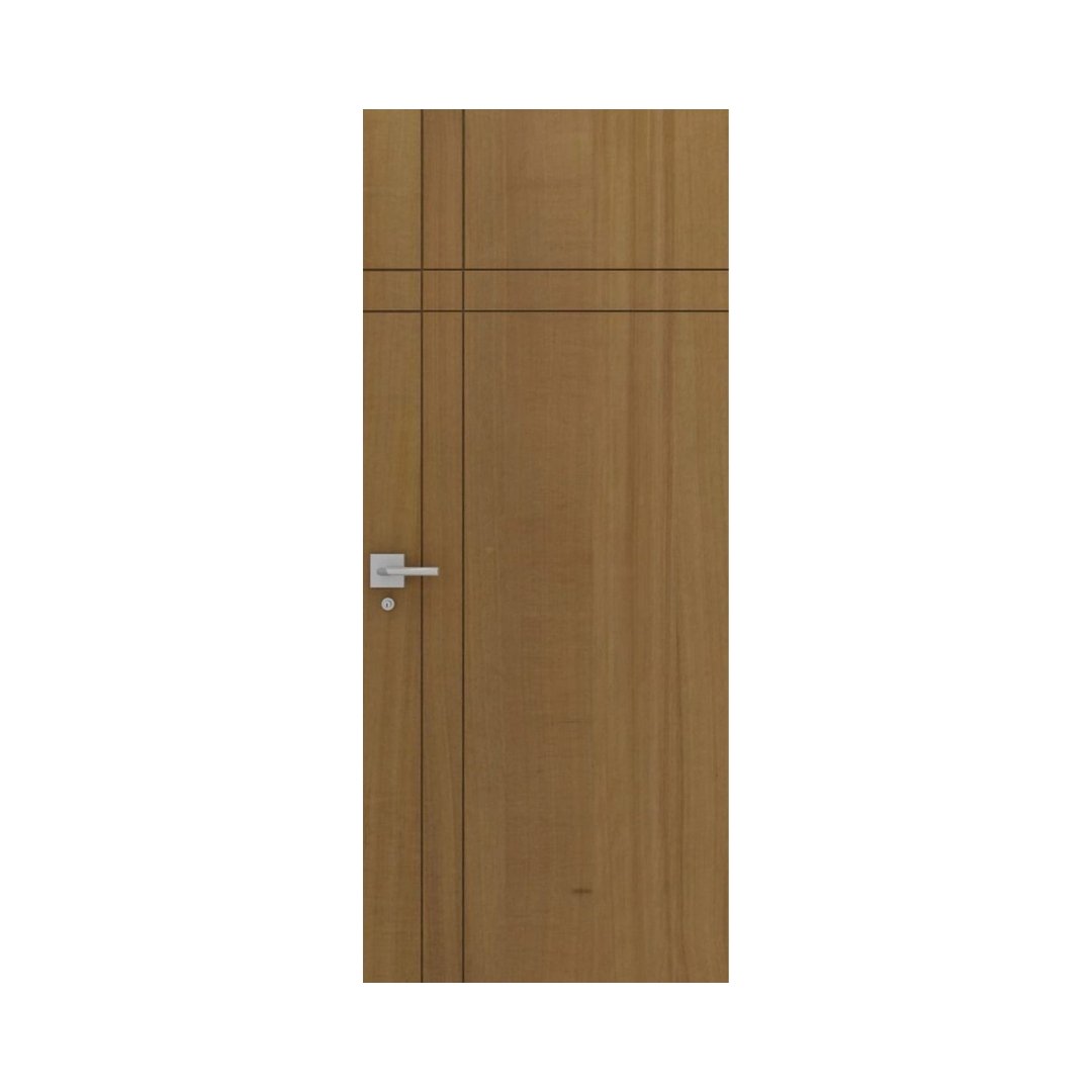 WD-S012 wooden door — modern groove minimalist design in single-colour laminate with CNC V-grooving