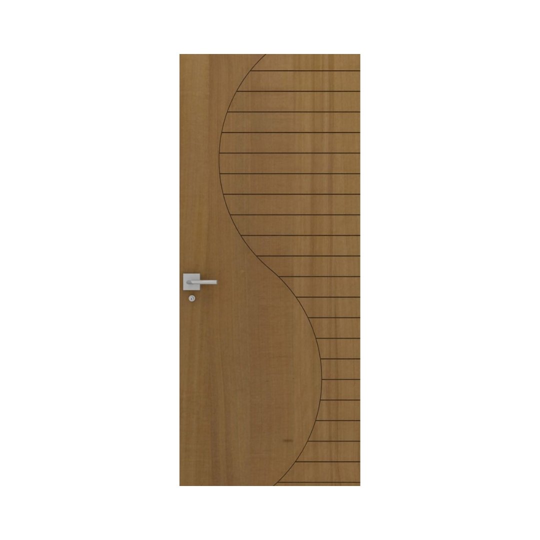 WD-S014 wooden door — modern groove minimalist design in single-colour laminate with CNC V-grooving