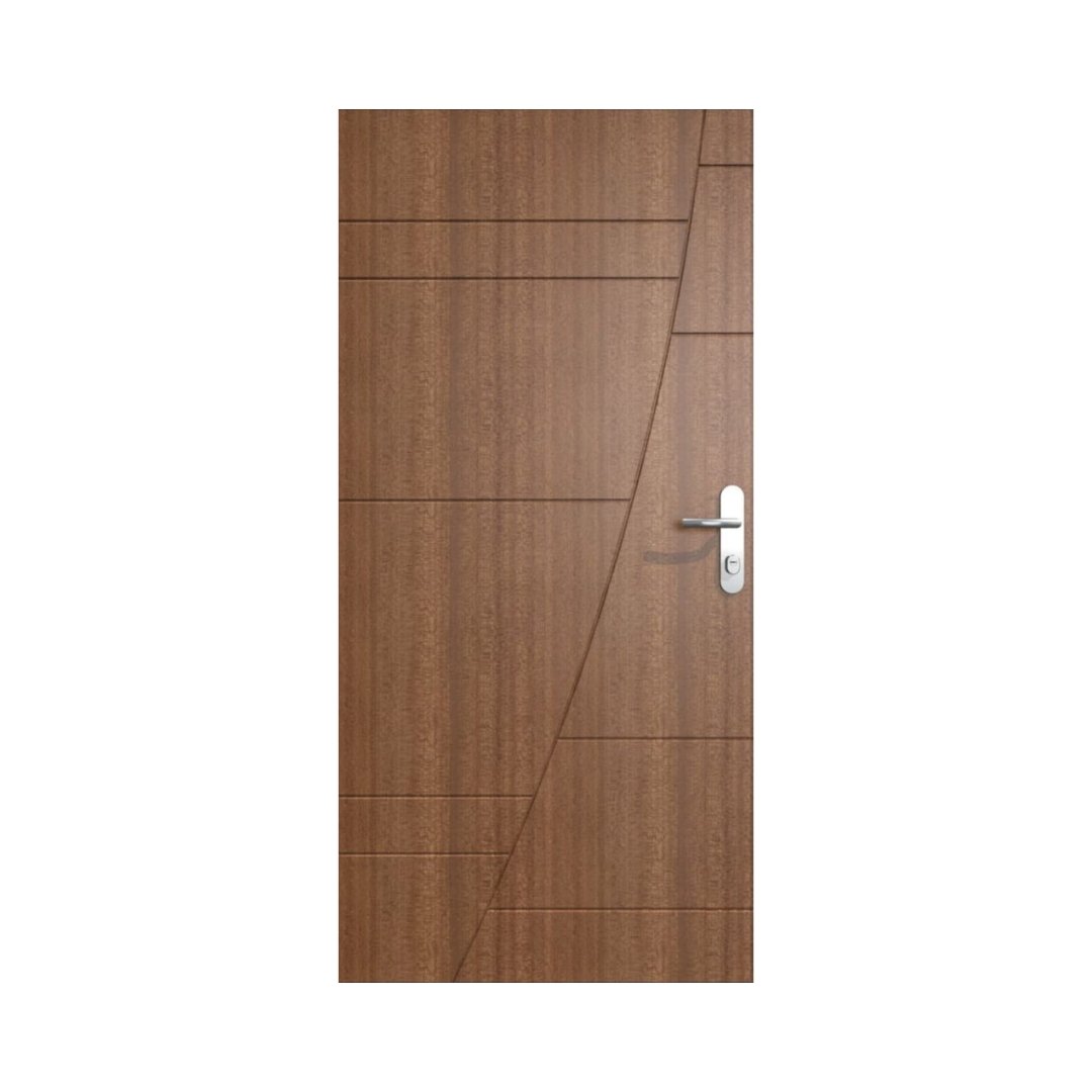 WD-S015 wooden door — modern groove minimalist design in single-colour laminate with CNC V-grooving