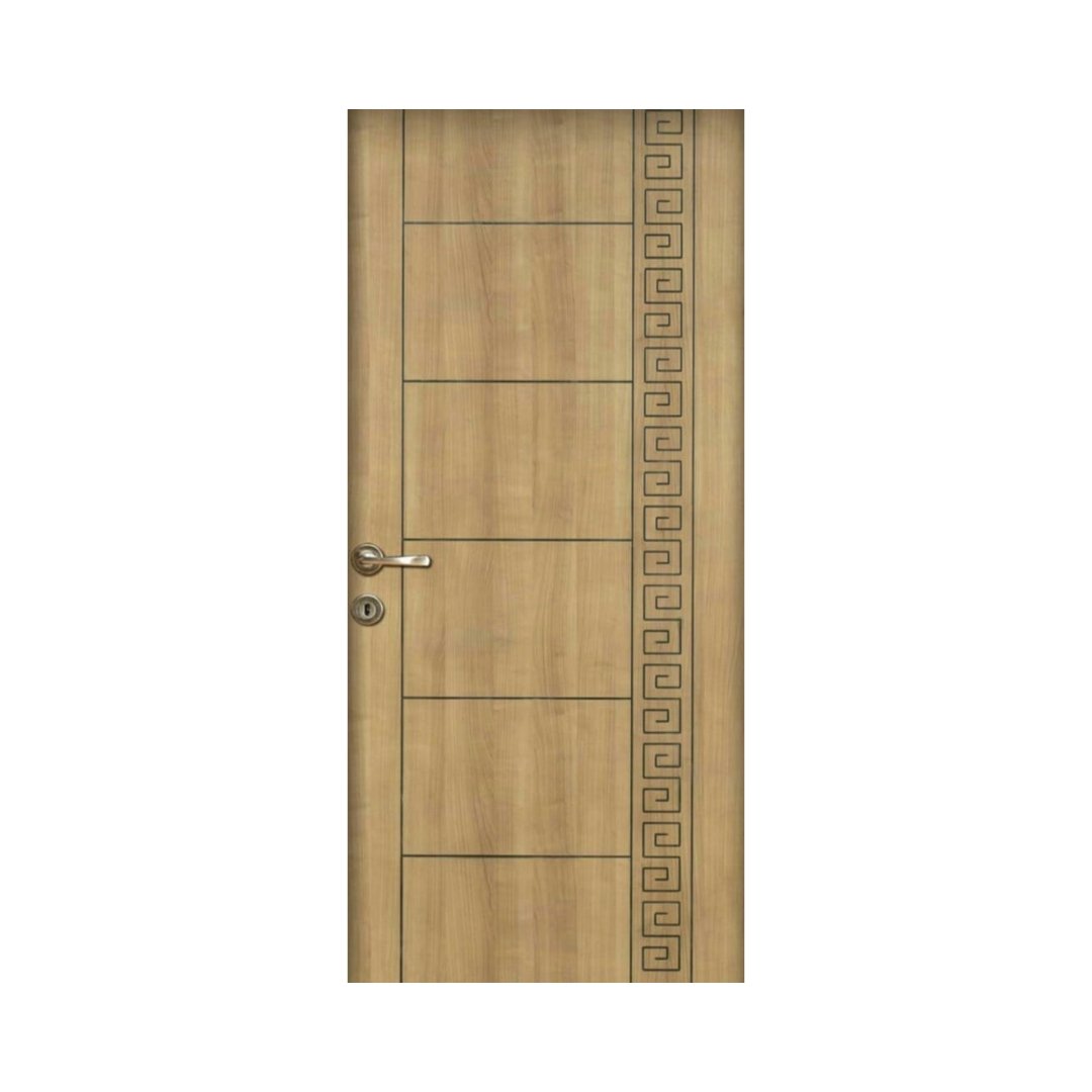 WD-S016 wooden door — modern groove minimalist design in single-colour laminate with CNC V-grooving