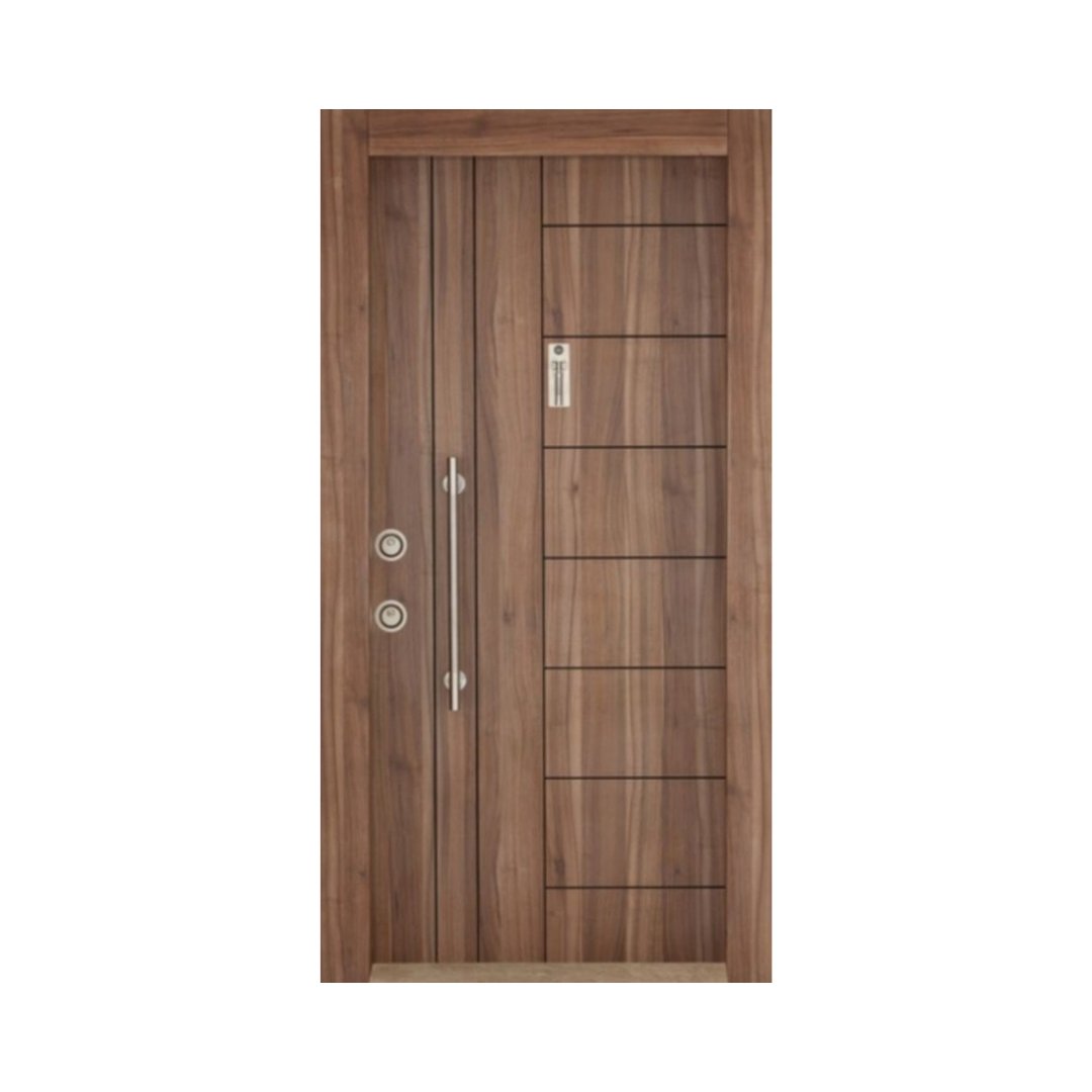WD-S020 wooden door — modern groove minimalist design in single-colour laminate with CNC V-grooving