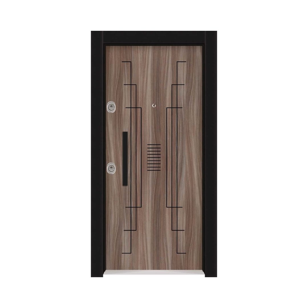 WD-S021 wooden door — modern groove minimalist design in single-colour laminate with CNC V-grooving