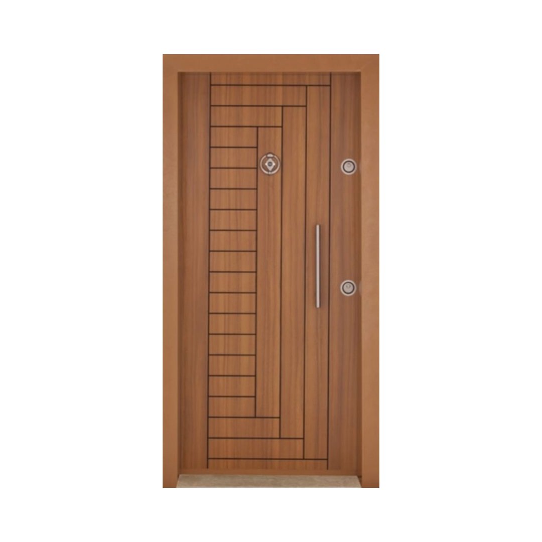 WD-S022 wooden door — modern groove minimalist design in single-colour laminate with CNC V-grooving