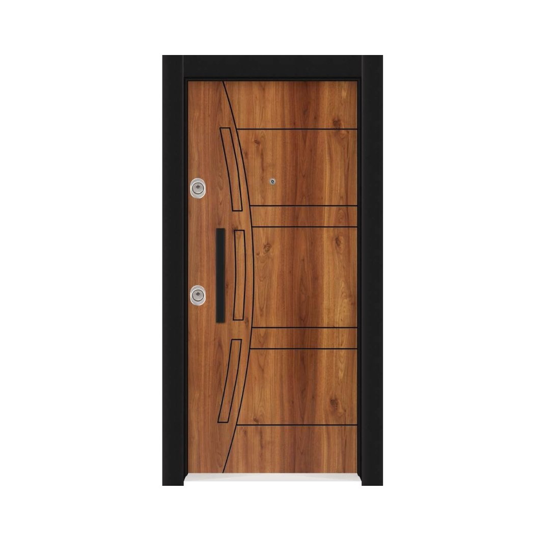 WD-S024 wooden door — modern groove minimalist design in single-colour laminate with CNC V-grooving