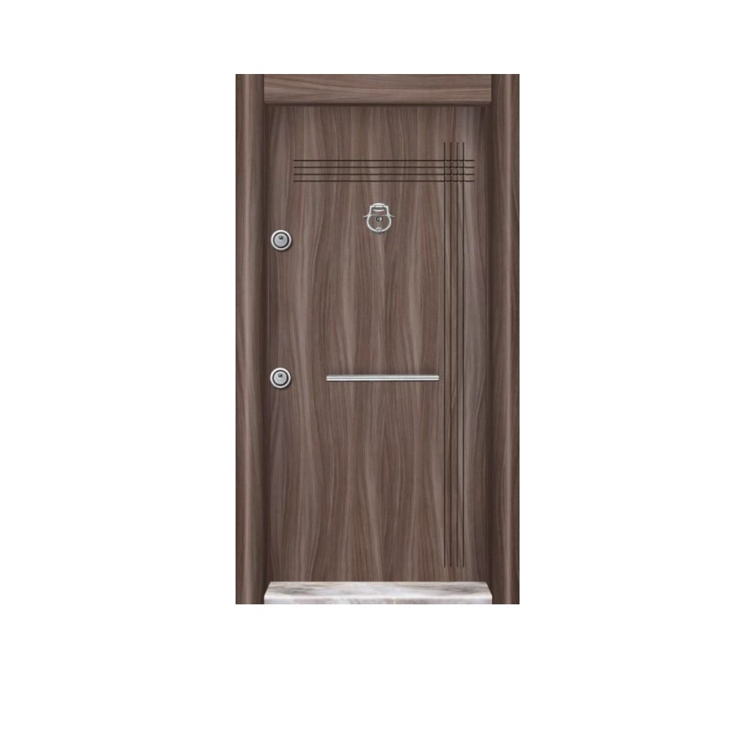 WD-S025 wooden door — modern groove minimalist design in single-colour laminate with CNC V-grooving