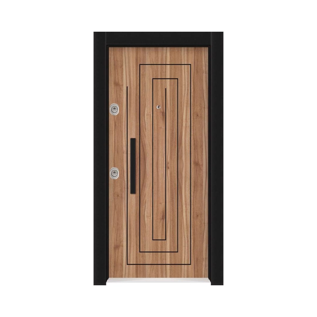 WD-S027 wooden door — modern groove minimalist design in single-colour laminate with CNC V-grooving
