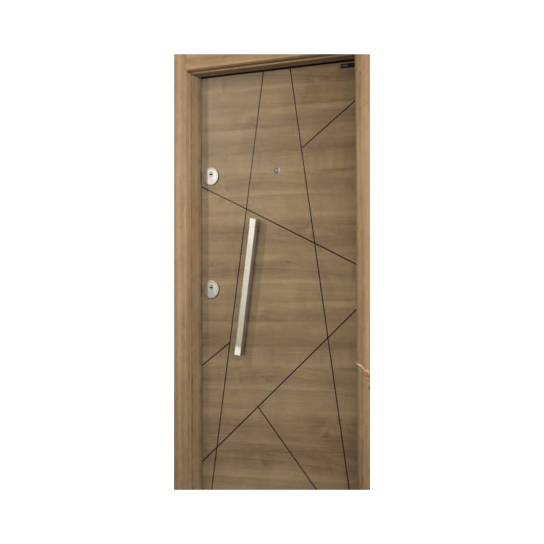 WD-S028 wooden door — modern groove minimalist design in single-colour laminate with CNC V-grooving