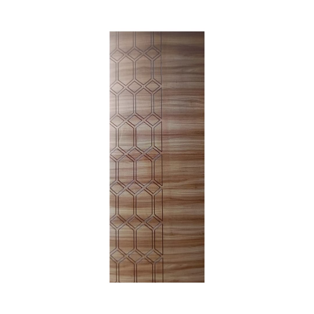 WD-S029 wooden door — modern groove minimalist design in single-colour laminate with CNC V-grooving