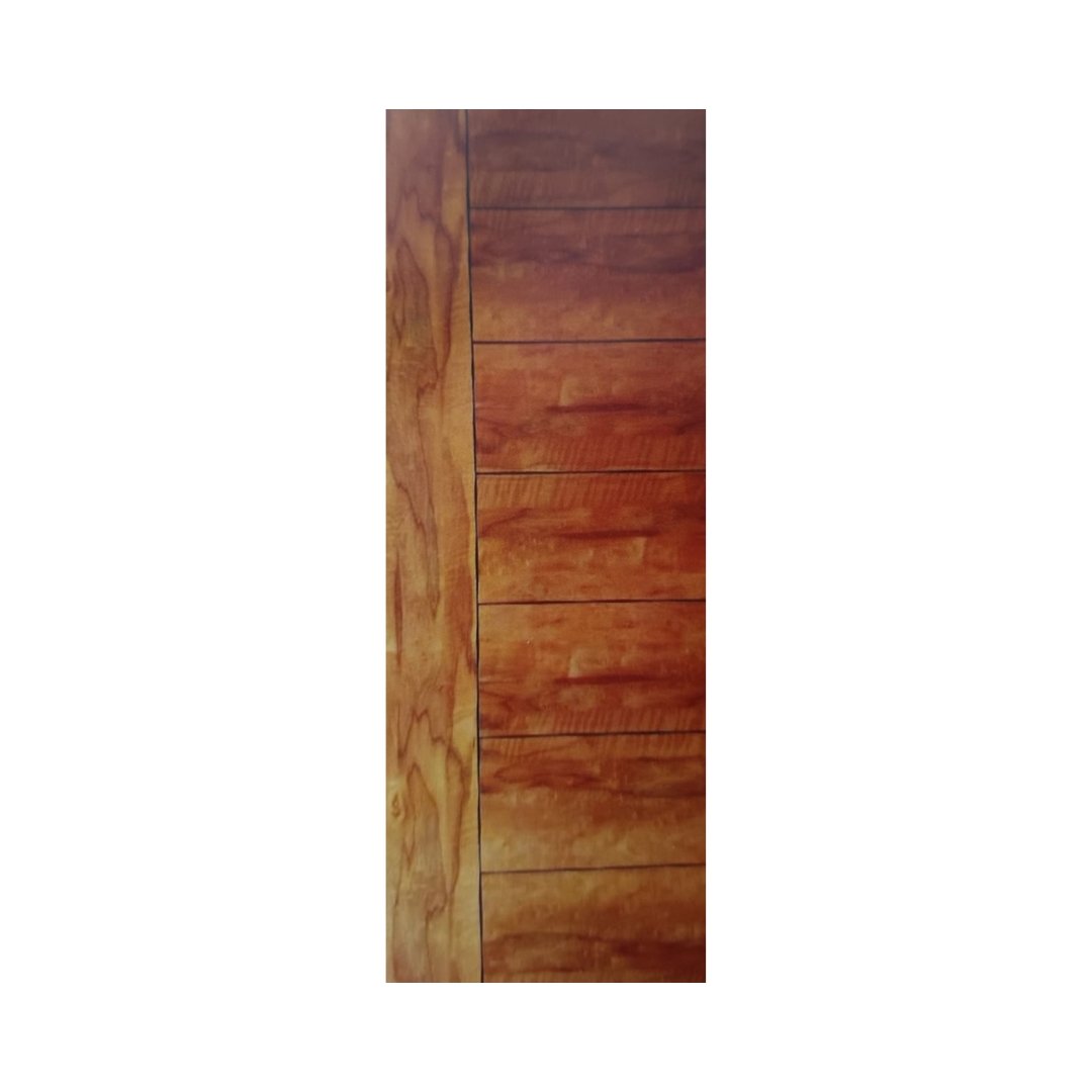 WD-S030 wooden door — modern groove minimalist design in single-colour laminate with CNC V-grooving