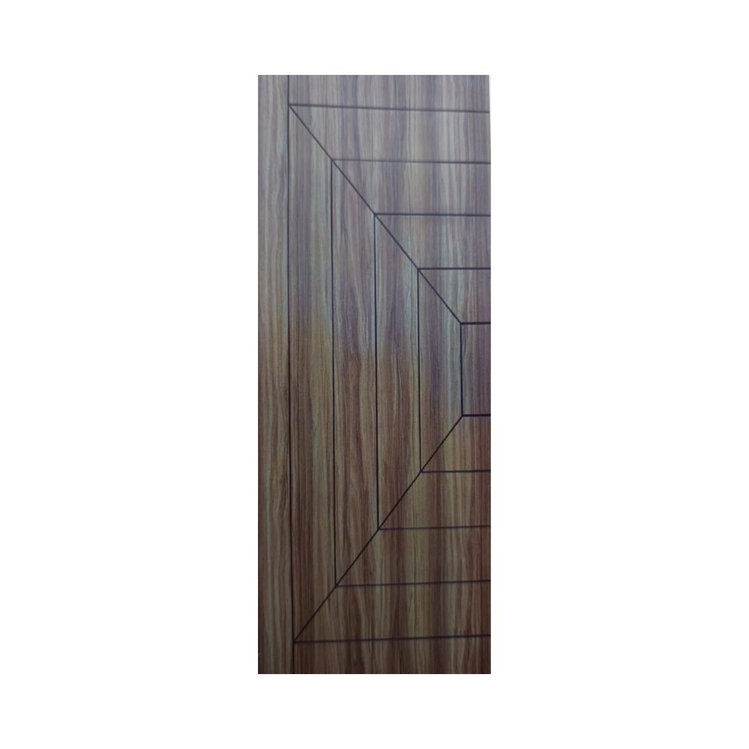 WD-S031 wooden door — modern groove minimalist design in single-colour laminate with CNC V-grooving