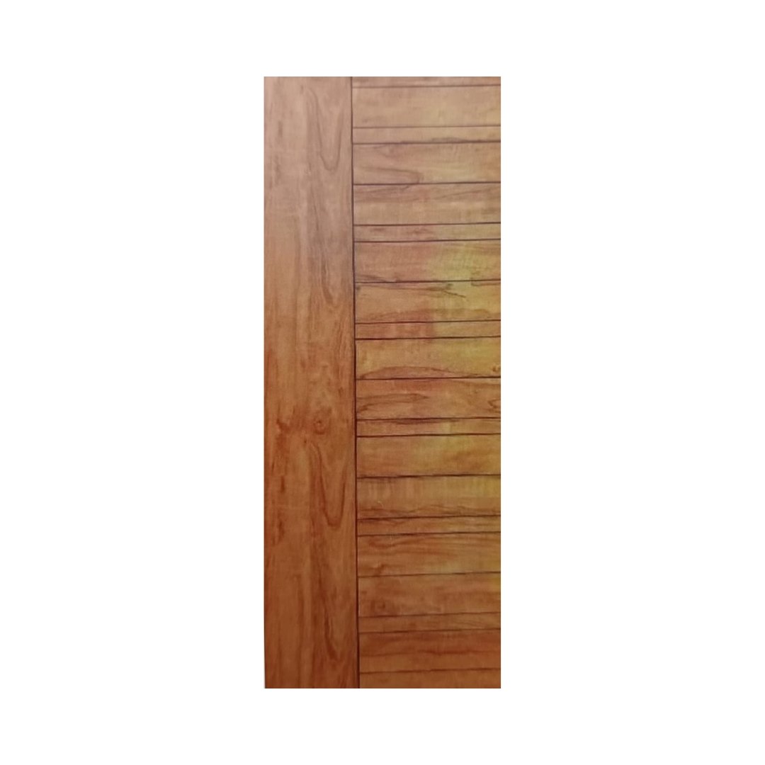 WD-S032 wooden door — modern groove minimalist design in single-colour laminate with CNC V-grooving