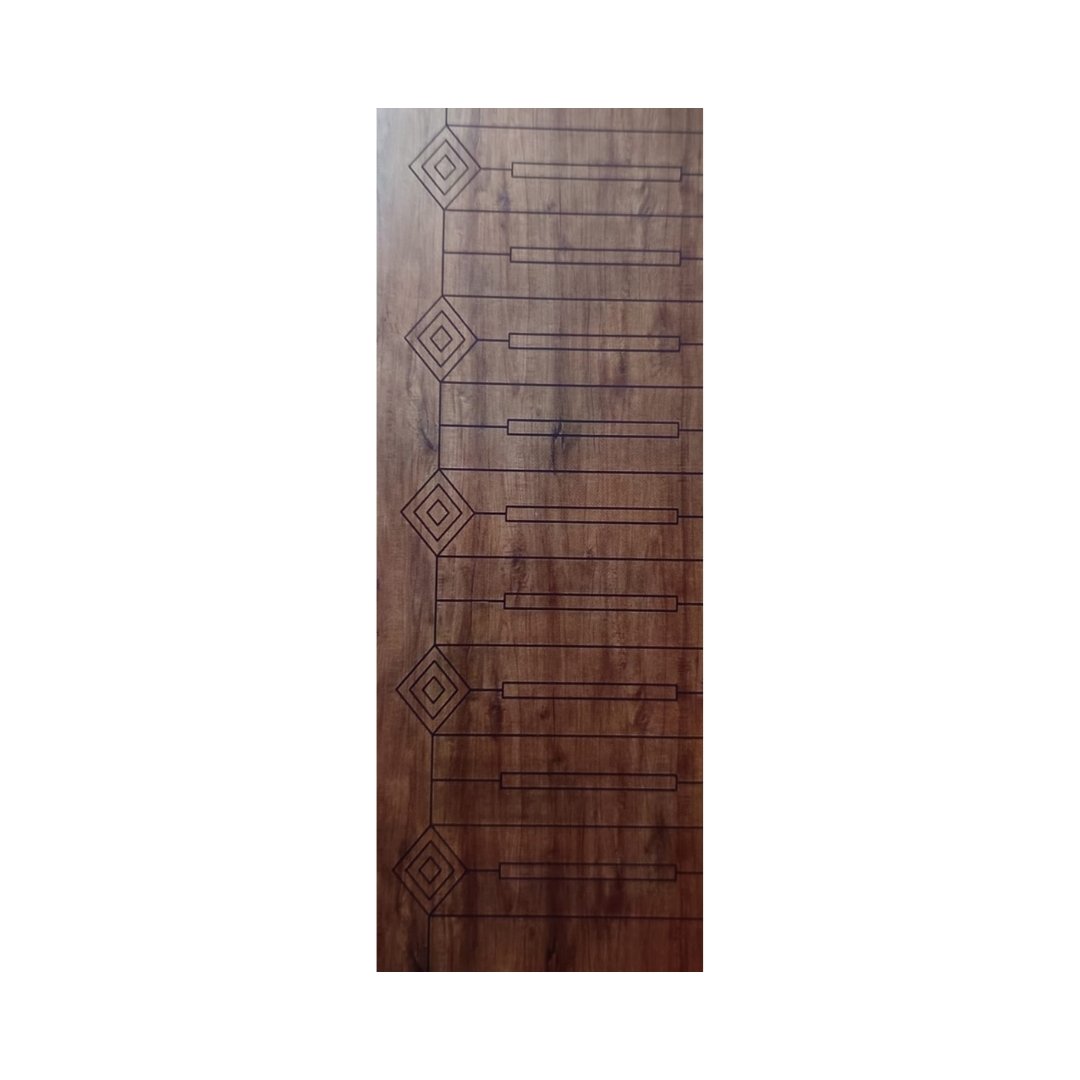 WD-S033 wooden door — modern groove minimalist design in single-colour laminate with CNC V-grooving