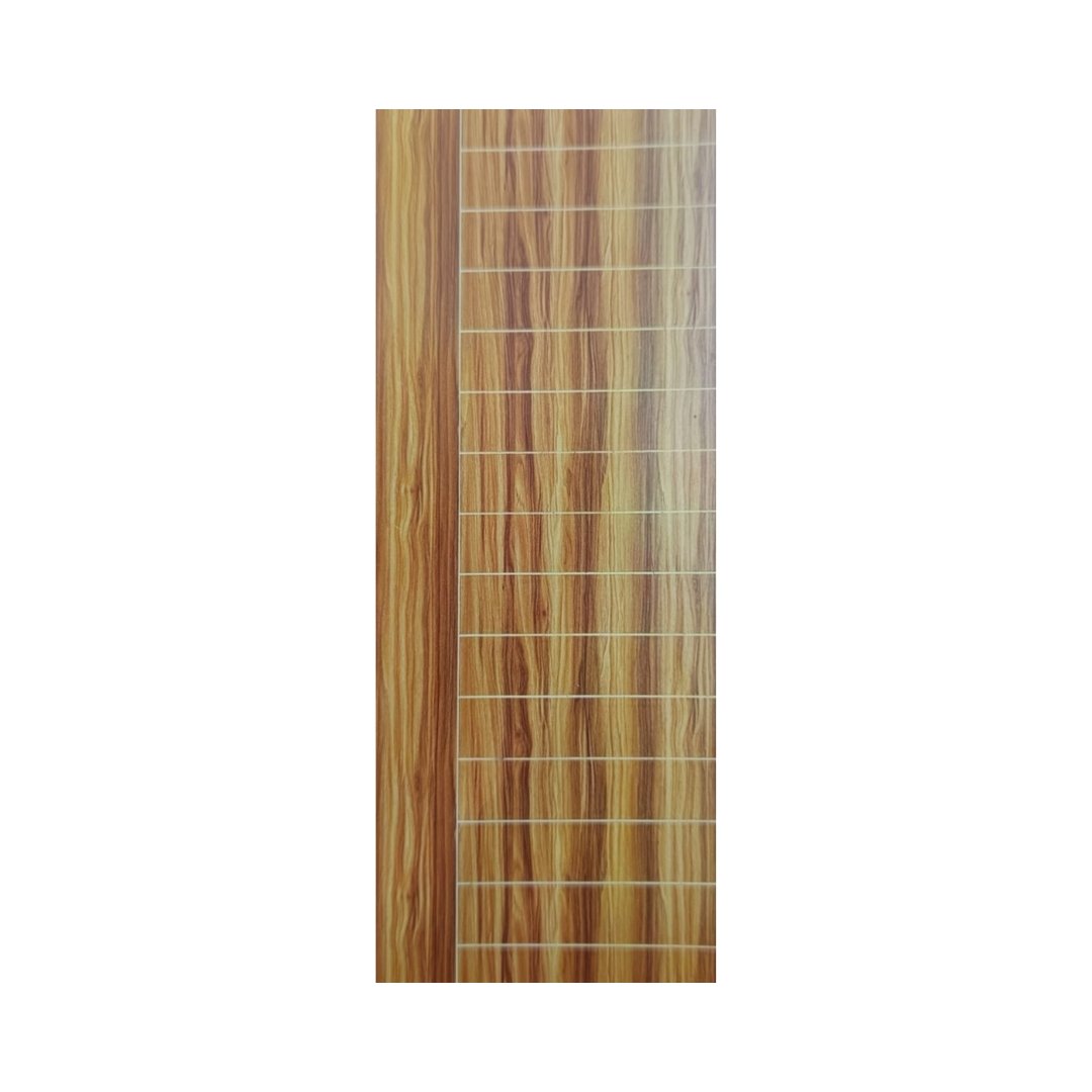 WD-S035 wooden door — modern groove minimalist design in single-colour laminate with CNC V-grooving