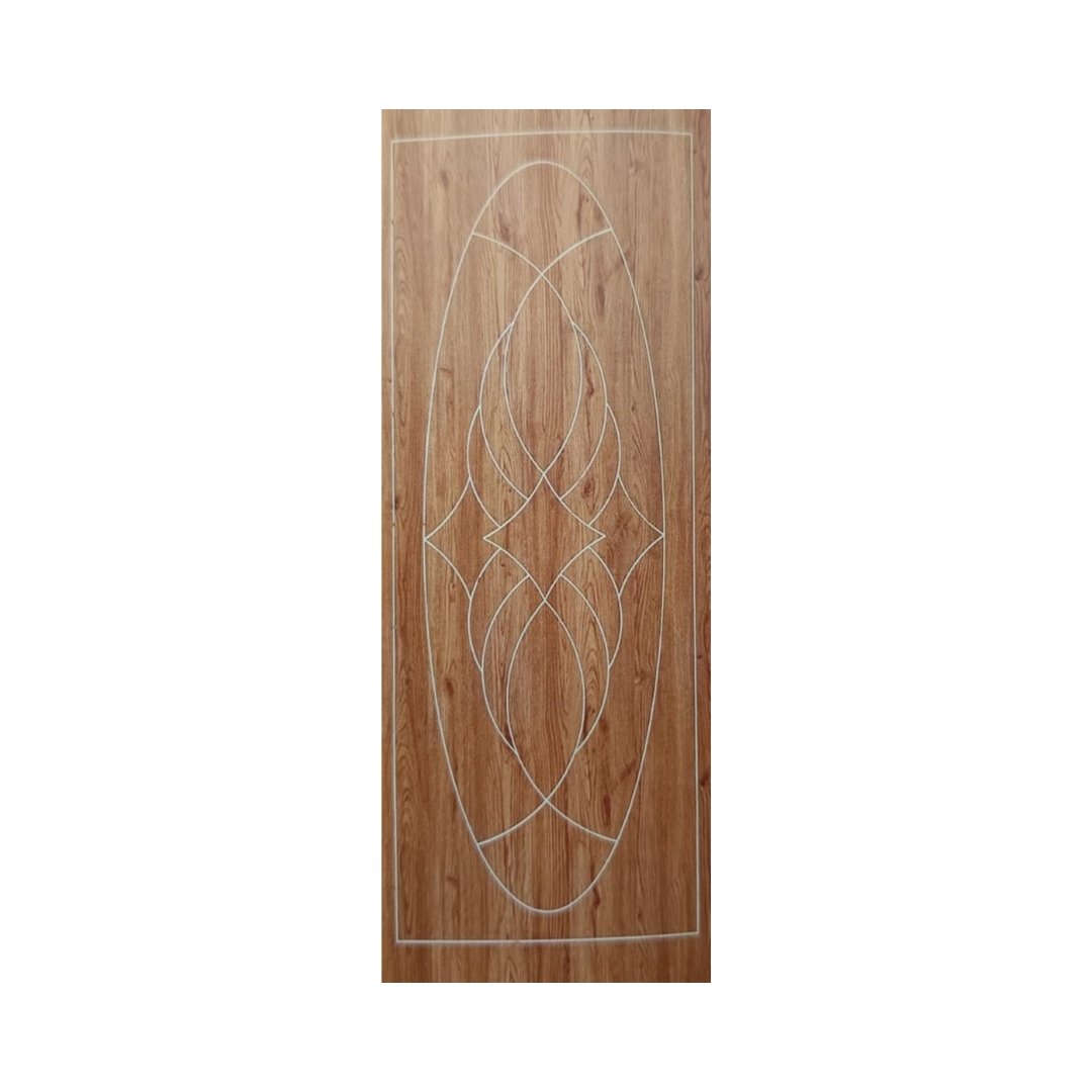 WD-S036 wooden door — modern groove minimalist design in single-colour laminate with CNC V-grooving