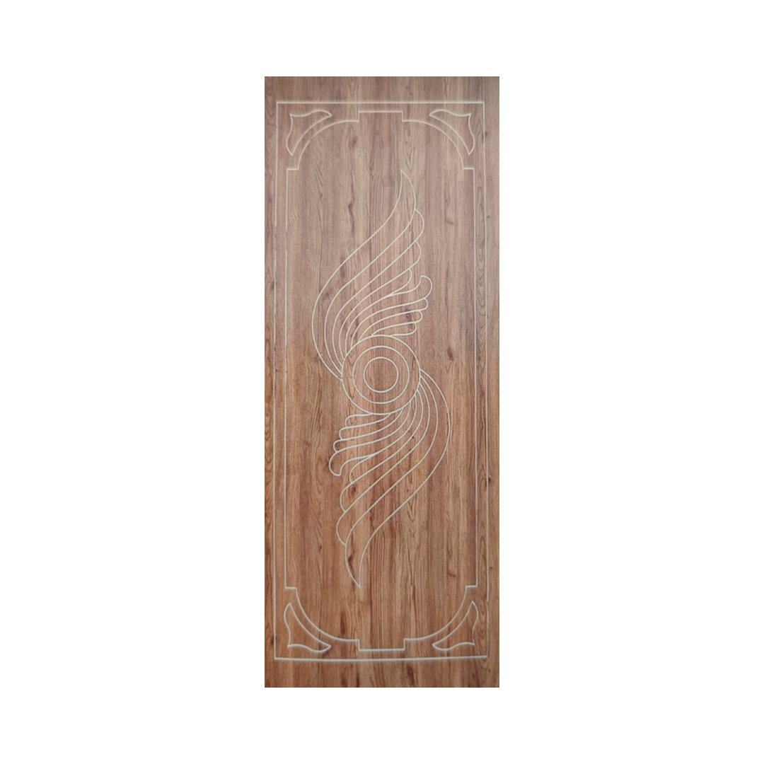 WD-S037 wooden door — modern groove minimalist design in single-colour laminate with CNC V-grooving