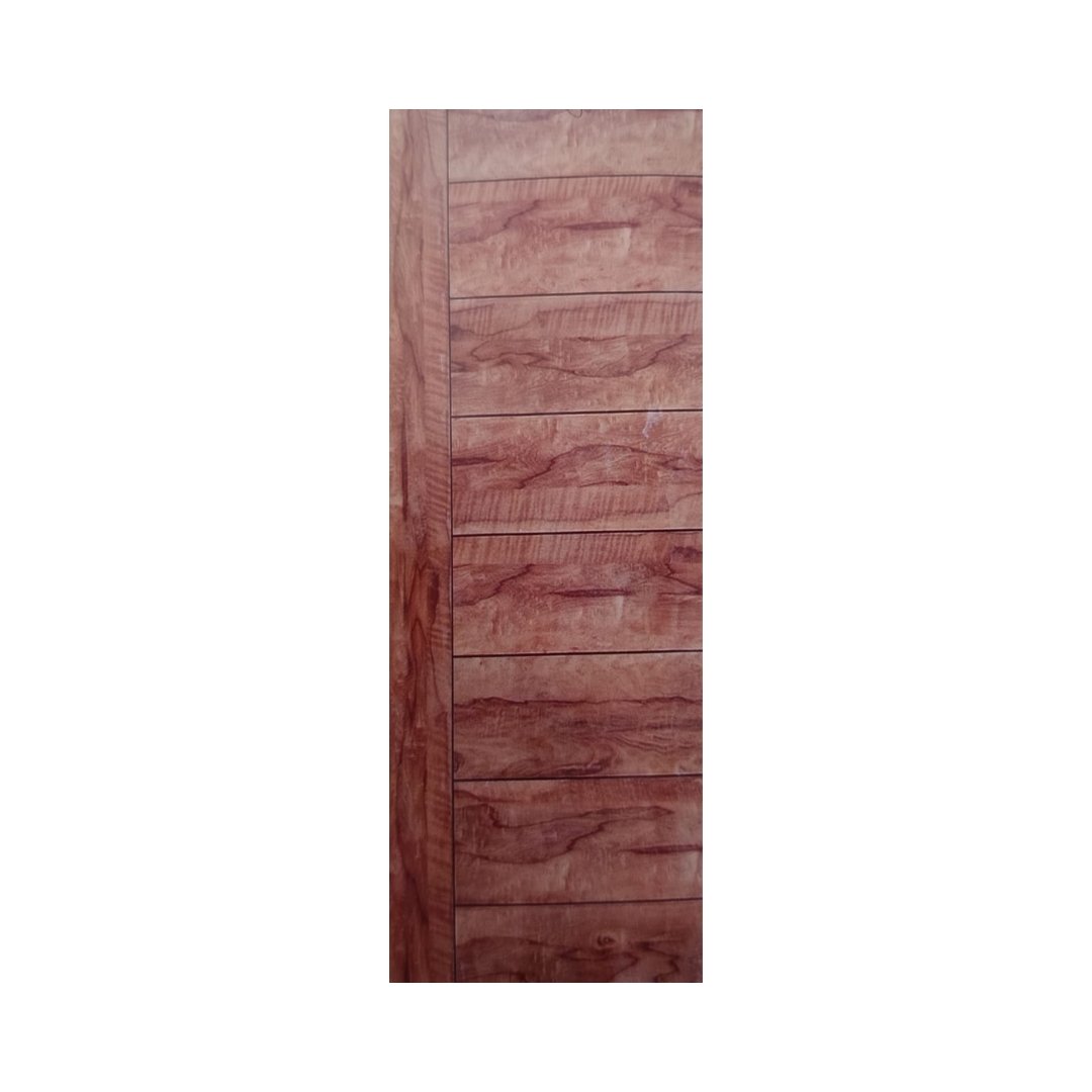 WD-S038 wooden door — modern groove minimalist design in single-colour laminate with CNC V-grooving