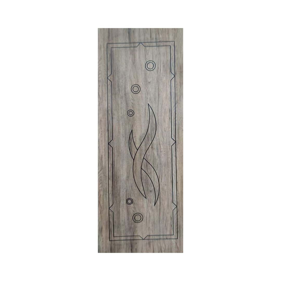 WD-S041 wooden door — modern groove minimalist design in single-colour laminate with CNC V-grooving