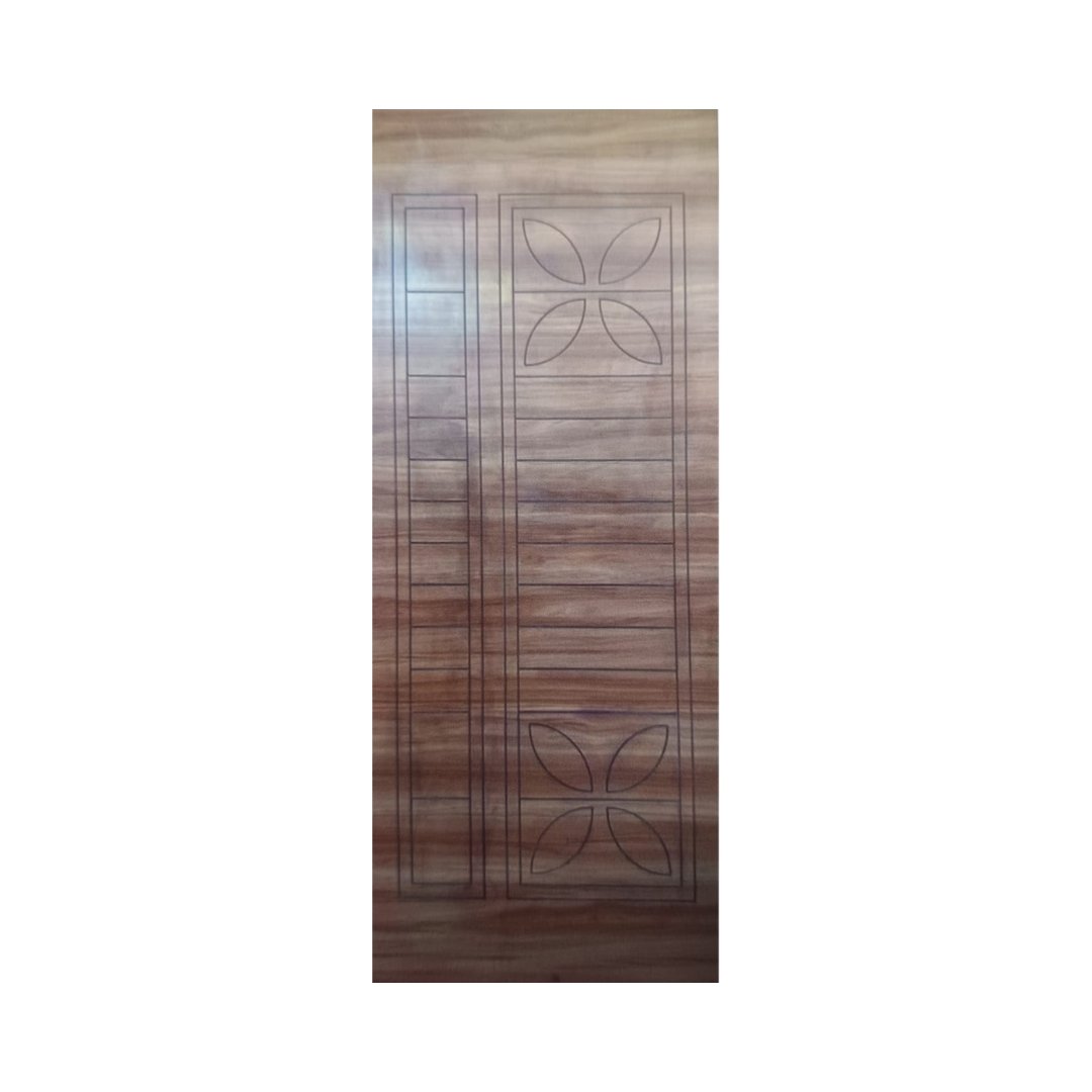 WD-S042 wooden door — modern groove minimalist design in single-colour laminate with CNC V-grooving