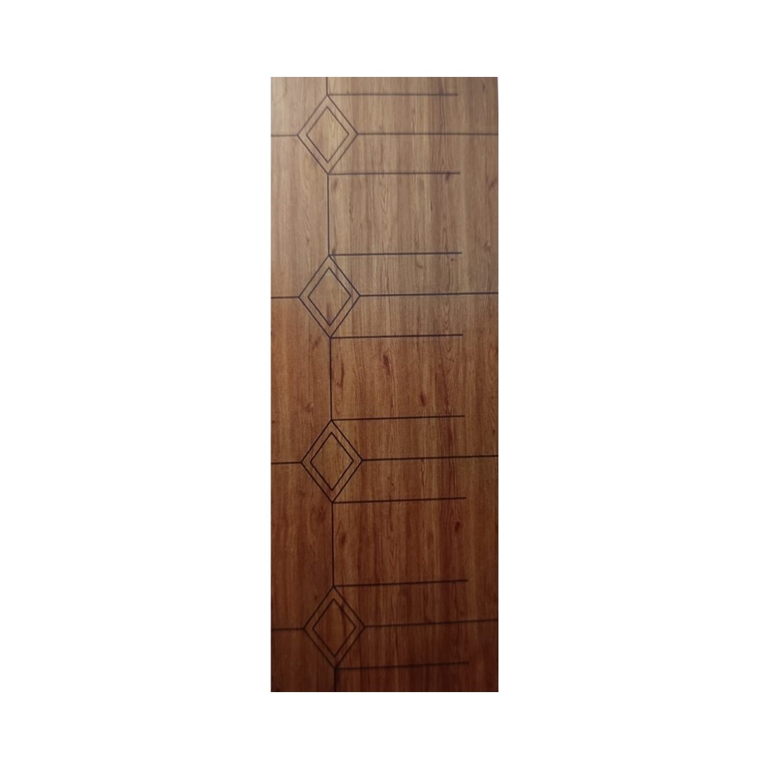 WD-S043 wooden door — modern groove minimalist design in single-colour laminate with CNC V-grooving