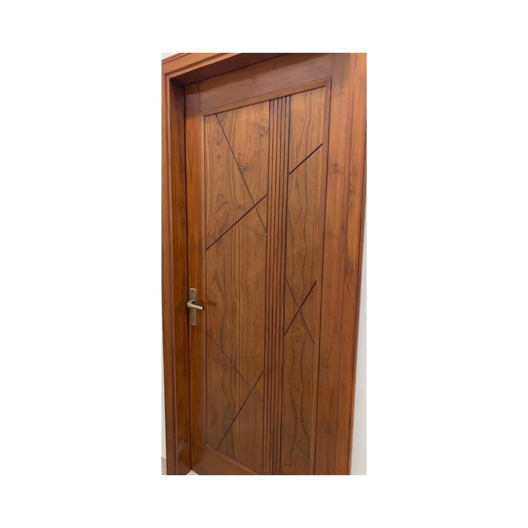 WD-S044 wooden door — modern groove minimalist design in single-colour laminate with CNC V-grooving
