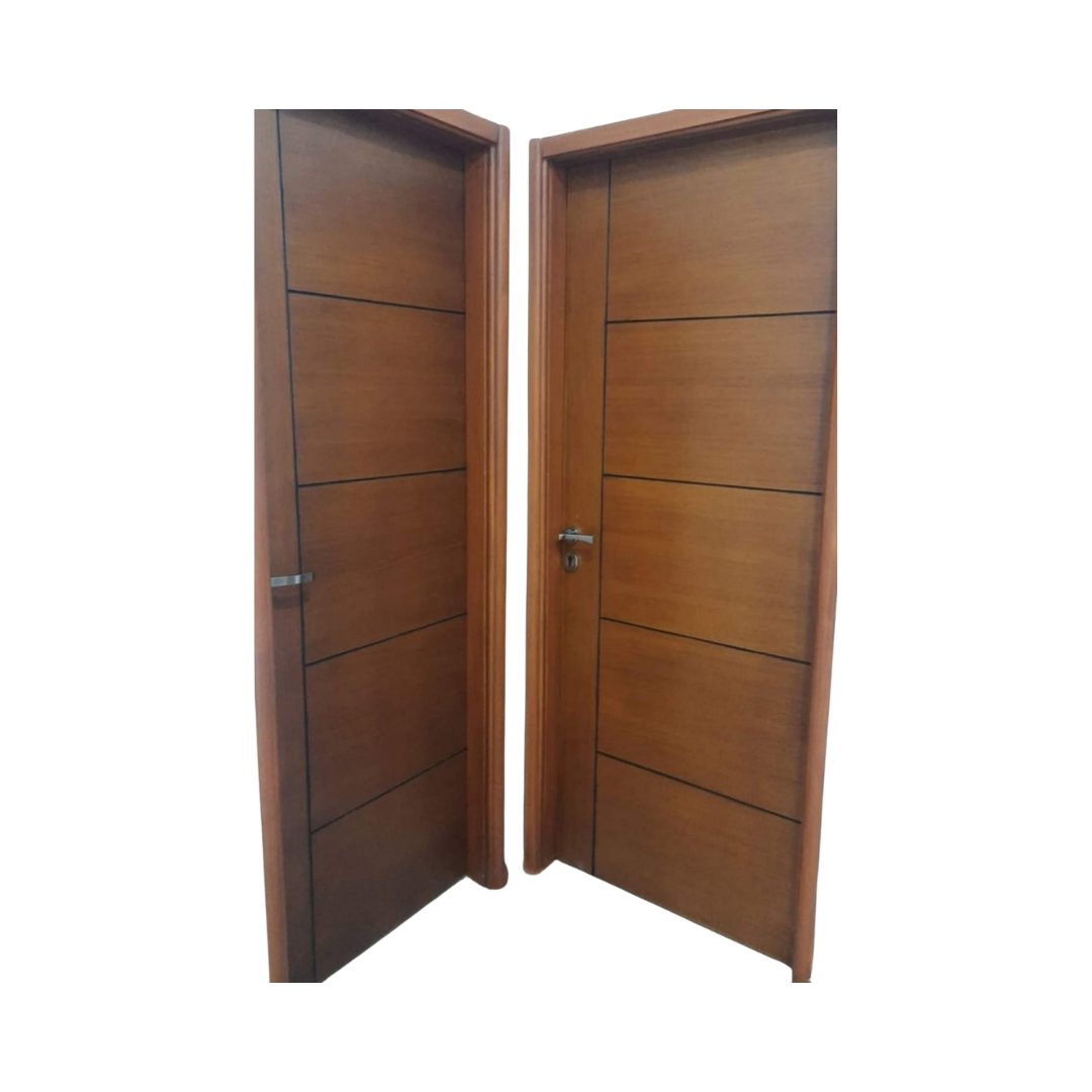 WD-S046 wooden door — modern groove minimalist design in single-colour laminate with CNC V-grooving