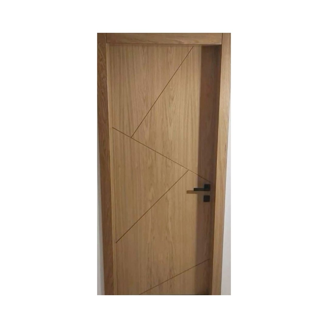 WD-S047 wooden door — modern groove minimalist design in single-colour laminate with CNC V-grooving