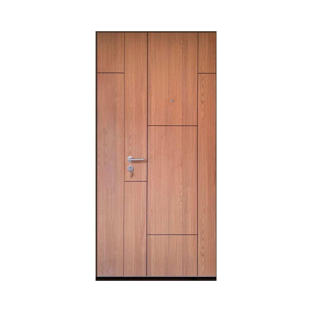 WD-S052 wooden door — modern groove minimalist design in single-colour laminate with CNC V-grooving