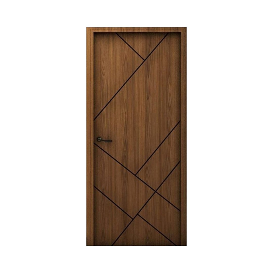 WD-S055 wooden door — modern groove minimalist design in single-colour laminate with CNC V-grooving