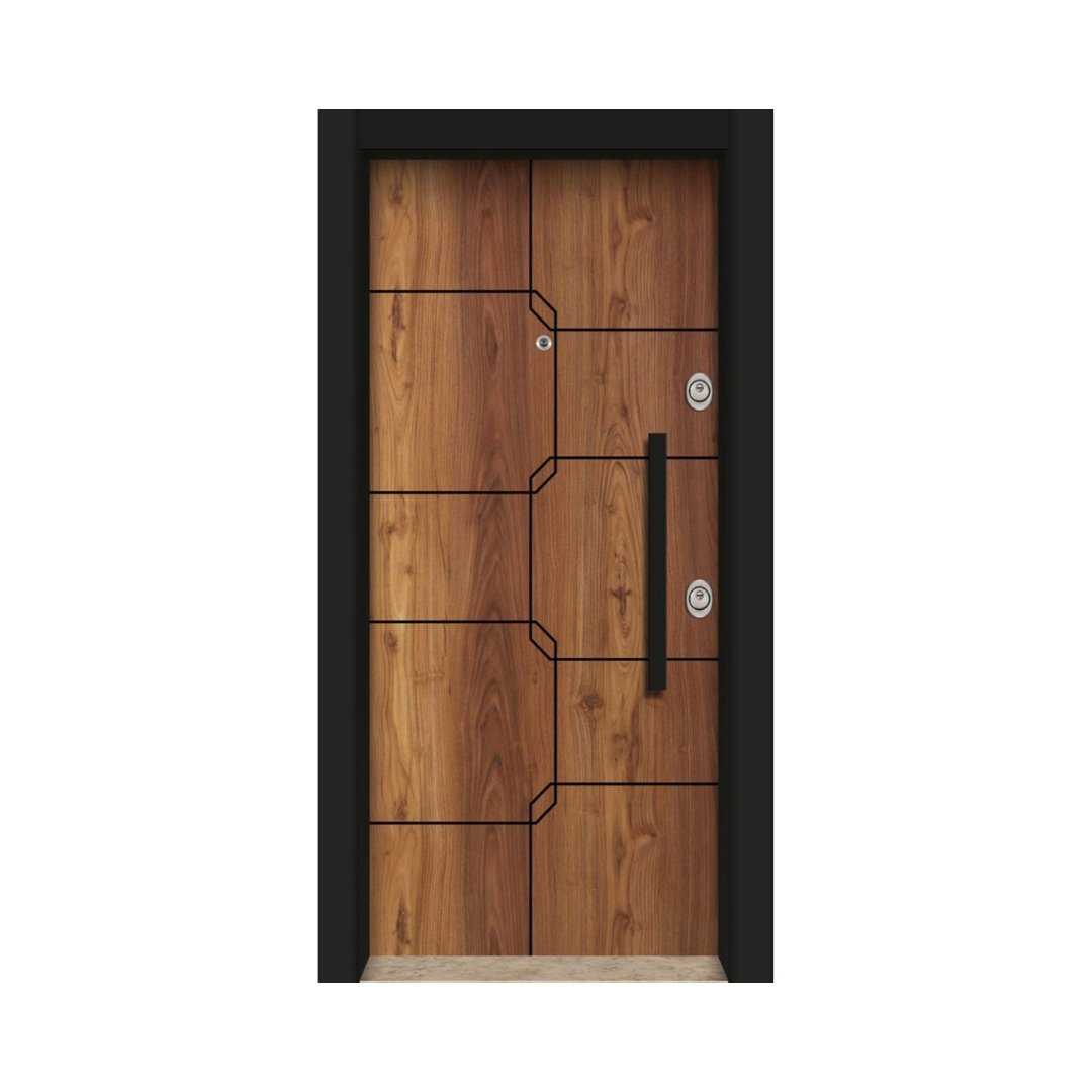 WD-S056 wooden door — modern groove minimalist design in single-colour laminate with CNC V-grooving