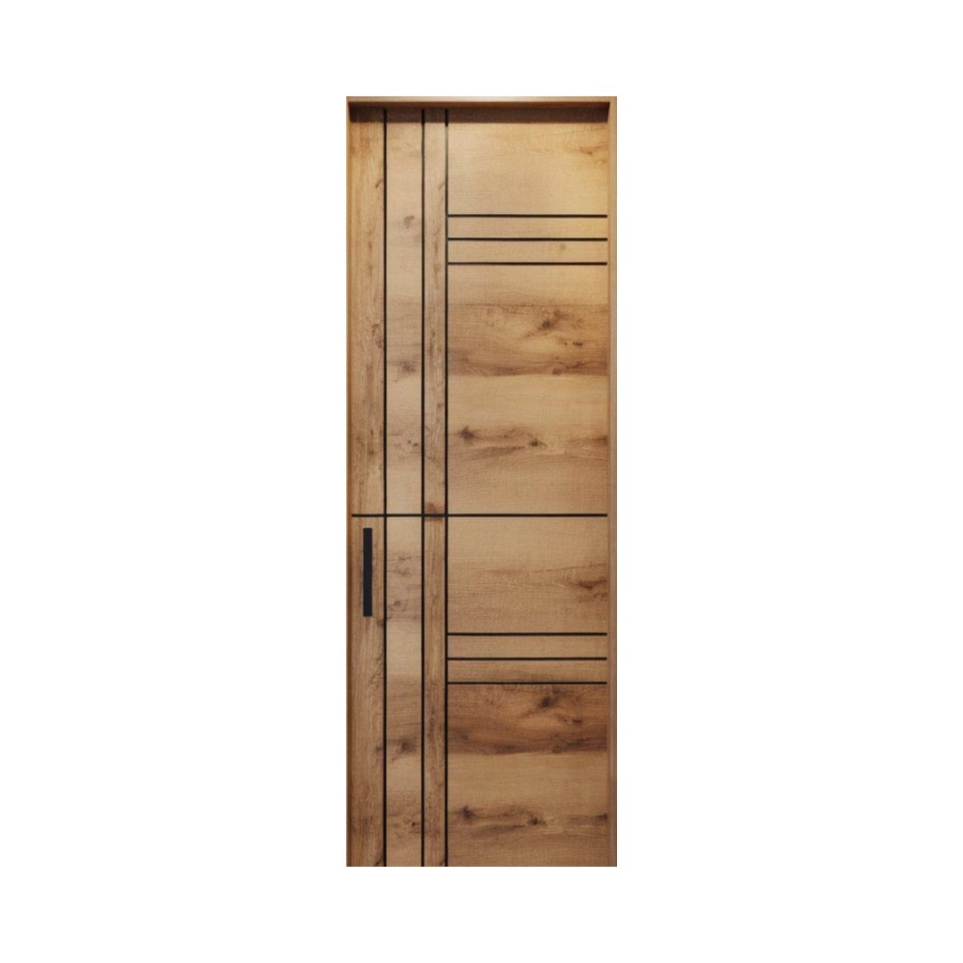 WD-S058 wooden door — modern groove minimalist design in single-colour laminate with CNC V-grooving