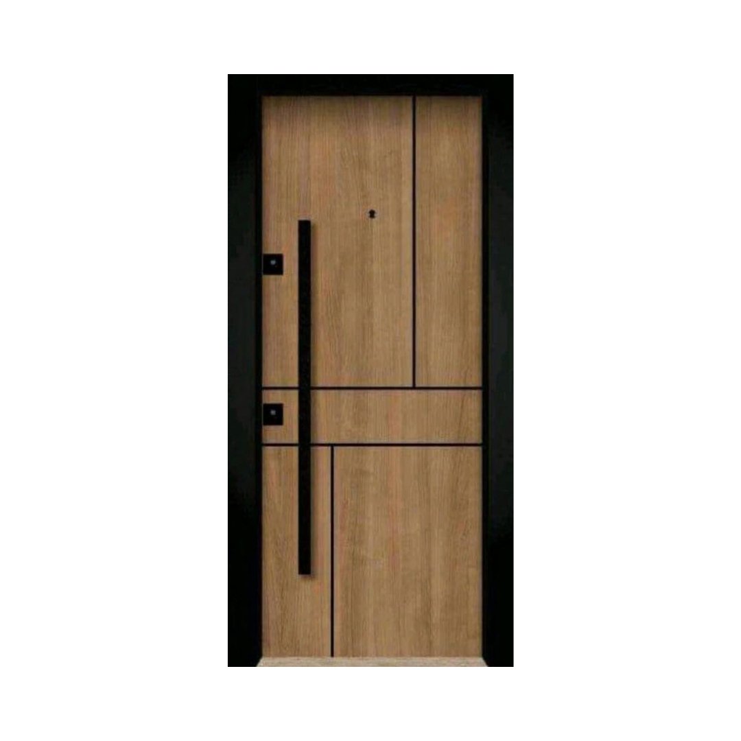 WD-S059 wooden door — modern groove minimalist design in single-colour laminate with CNC V-grooving